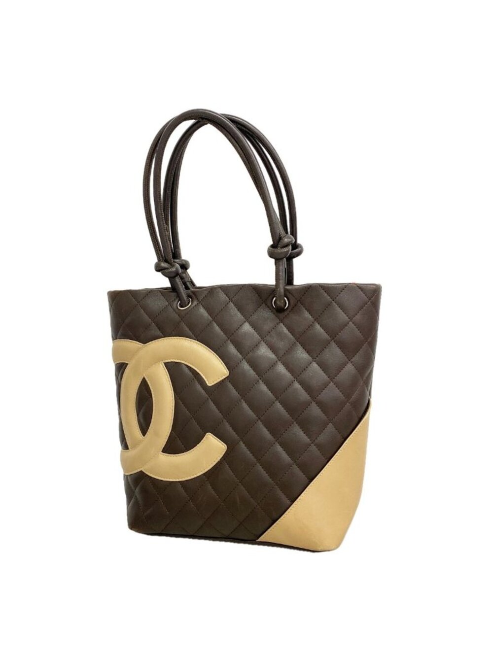 Chanel Tote Bag Cambon Lambskin Brown Silver